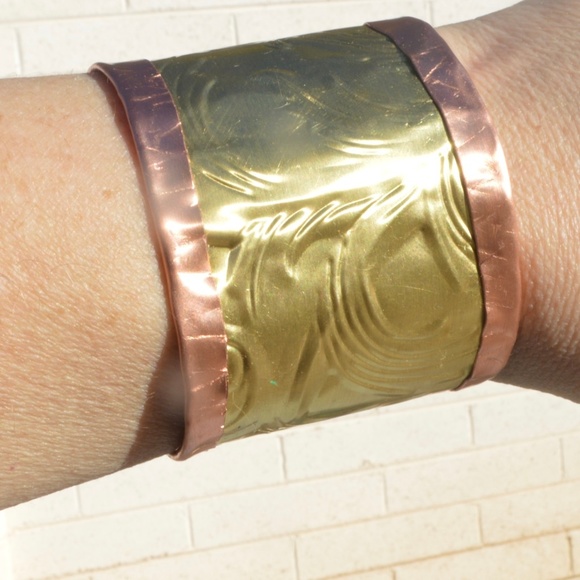 Conceptual Subculture Jewelry - Rustic Brass Solid Genuine Copper Cuff Bracelet Wide Baroque Rococo Embossed